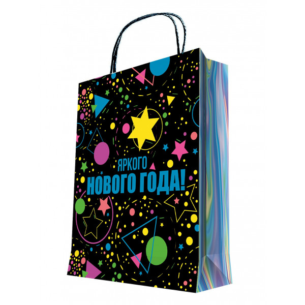 Бумажный пакет д/сувенир.прод.26см флуорецентная печать 150г/м2/26*32,4*12,7 см