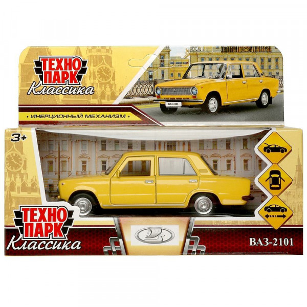 Машина металл. ваз-2101.12 см.двери.багаж.инерц. желтый