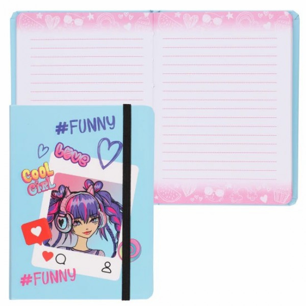Записная книжка  А6 64л.лин. тв обл. Cool girl, на резинке