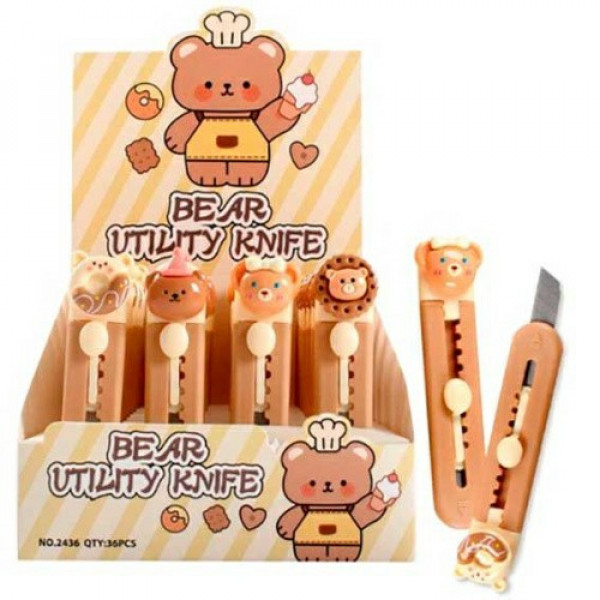 Нож канцелярский 9мм фиксатор Bear ассорти