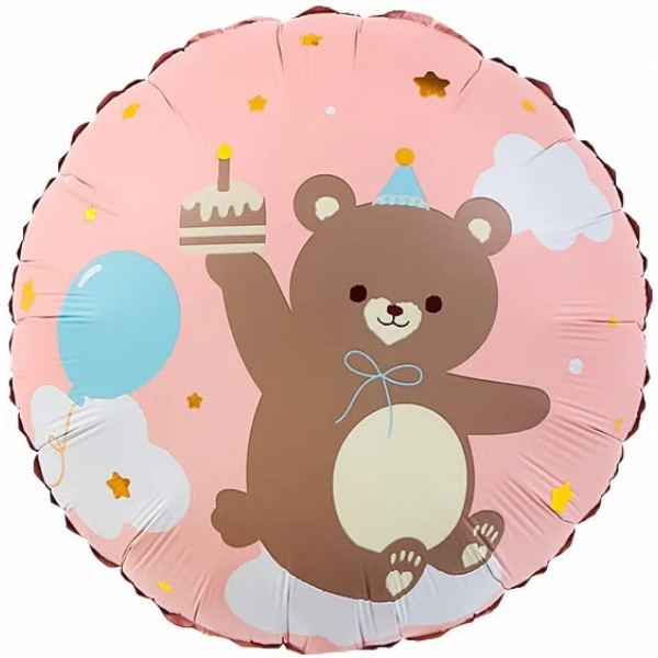 Шар 18" Круг Мишка с кексиком розовый 46см