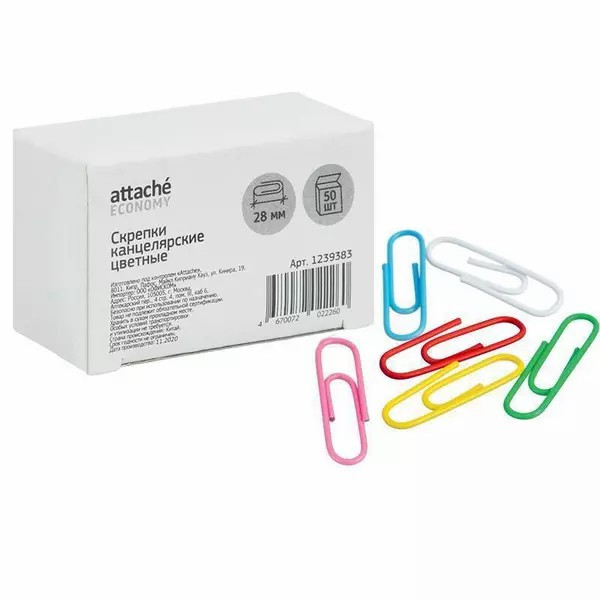 Скрепки 28мм. "Attache" 50шт цветные