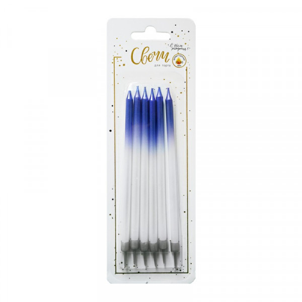 Свечи д/торта Классические XL Градиент серебро с синим метал. с держателями 6шт /13см.