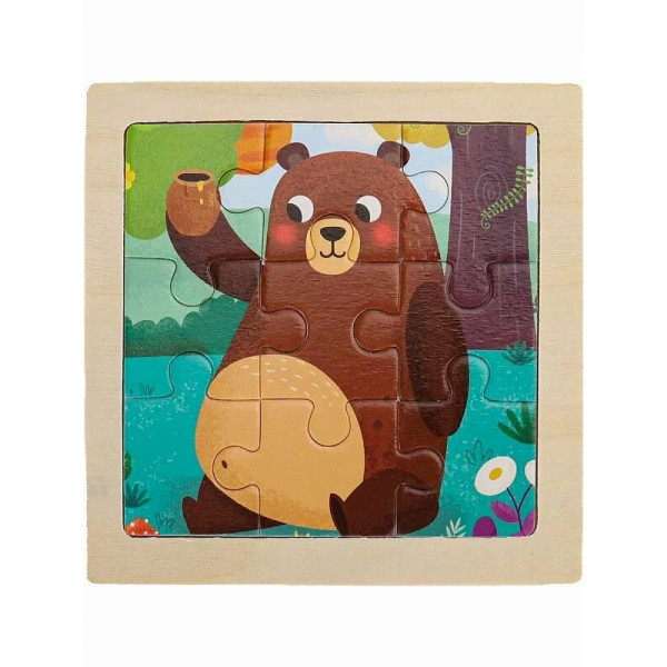 Деревянная игрушка. пазл-рамка "Мишка" 9 эл