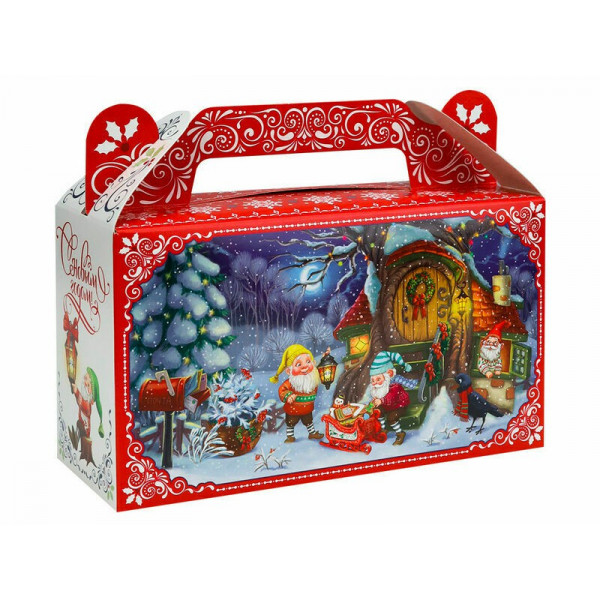 Коробка для конфет Сундучок Гномы наряжают елку 500г. Собственная разработка
