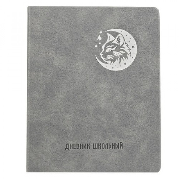 Дневник школьный ЛУННЫЙ КОТ серый кожзам А5