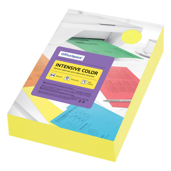 Бумага цветная OfficeSpace "Intensive Color", А4, 80г/м, 500л., (желтый)