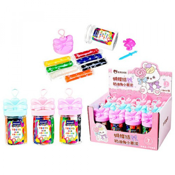 Тесто д/лепки Бантик 7цв. по 14г формочки 2шт. пластик. банка