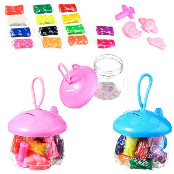 Тесто д/лепки Домик-Гриб 14цв. по 13г формочки 4шт. пластик. банка