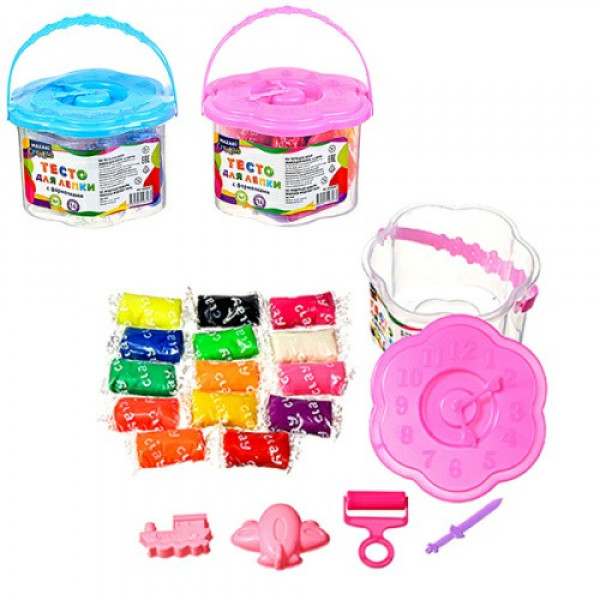 Тесто д/лепки Часы 14цв. по 14г формочки 4шт. пластик. банка