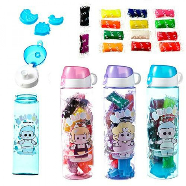 Тесто д/лепки Бутылочка 14цв. по 15г формочки 4шт. пластик. банка