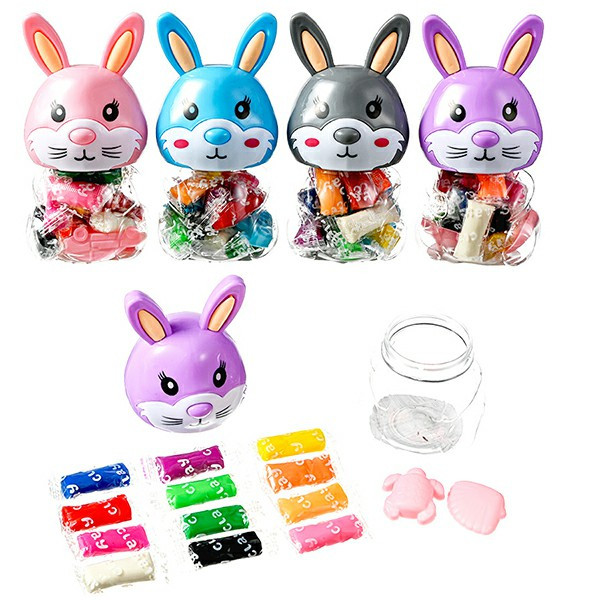 Тесто д/лепки Зайка 12цв. по 6г формочки 1шт. пластик. банка