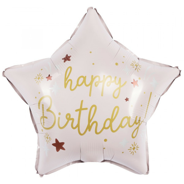 Шар (18/46) Звезда, Happy Birthday (звездочки), Светло-розовый, Сатин