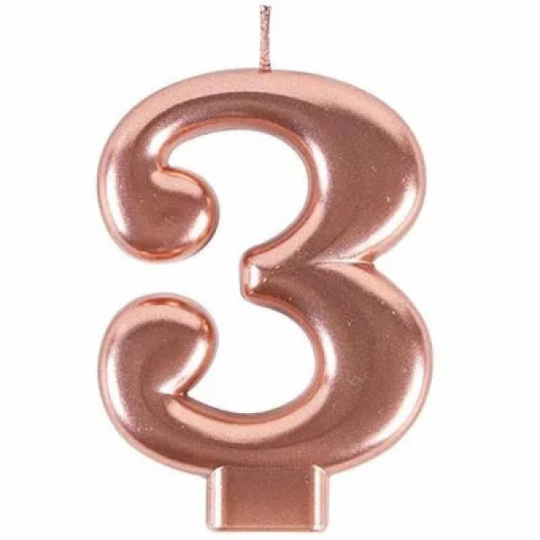 Свеча-цирфа "3" Розовое золото 8см.