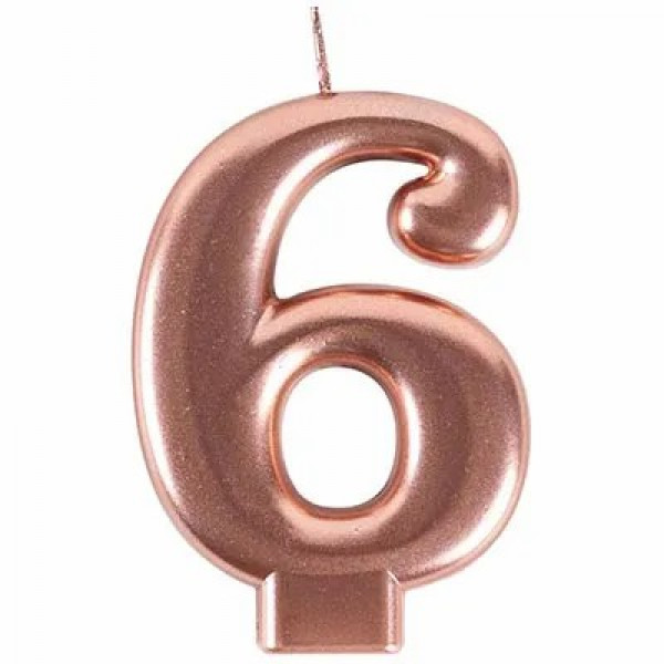 Свеча-цирфа "6" Розовое золото 8см.