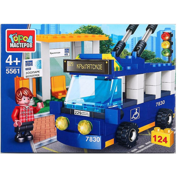 Конструктор  Город Мастеров троллейбус с остановкой, с фиг., 124дет.