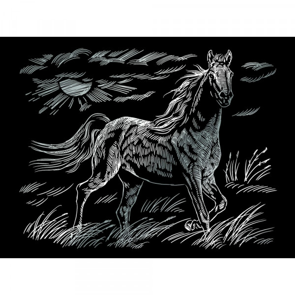 Гравюра 18*24 "Конь" серебро