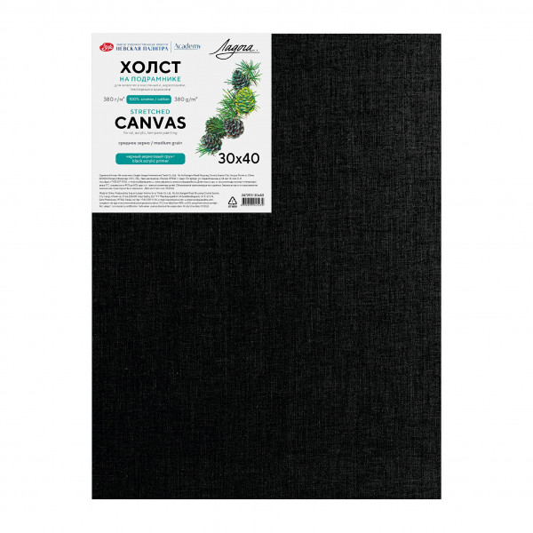 Холст грунт. на подрамнике "Ладога" 30*40, 380г/м2, 100% хлопок, ср.звено, черный