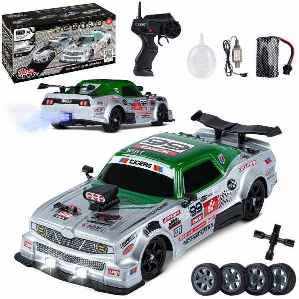 Машина р/у аккум, для дрифта с паром, запасн.колеса 4шт, свет