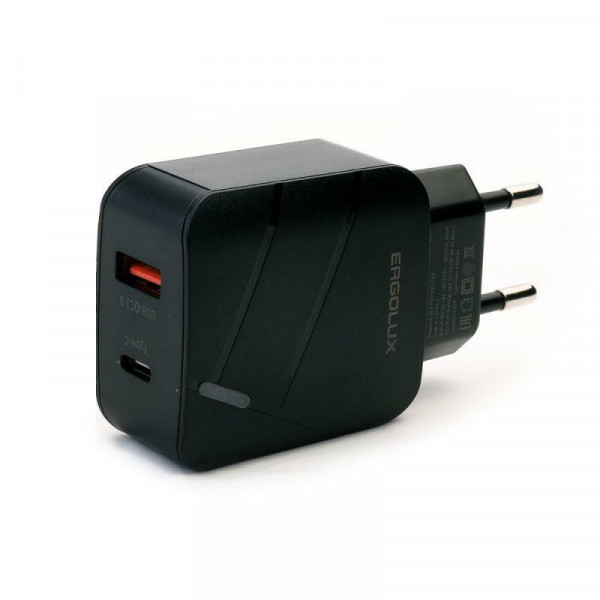 Адаптер сетевой, 1USB+1Type C черный, 3А