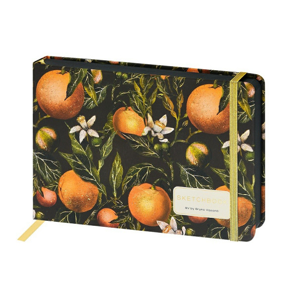 SKETCHBOOK  BV НА РЕЗИНКЕ,  213Х146  мм, 100 л., ЧЕРНАЯ 150 гр. ДЛЯ МАРКЕРОВ "ФЛОРА.лимоны"