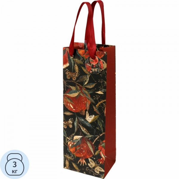 Пакет подар.  ПОД БУТЫЛКУ PREMIUM "FLORA.Гранат", 12.3 x 36 x 9 см