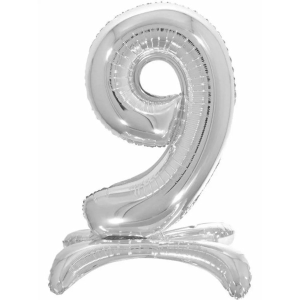 Шар (32/81) цифра на подставке"9" Серебро