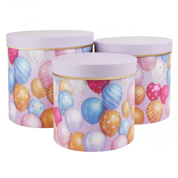 Набор коробок Цилиндр, Возд шары, сиреневый, 20,5*20 см, 3 шт
