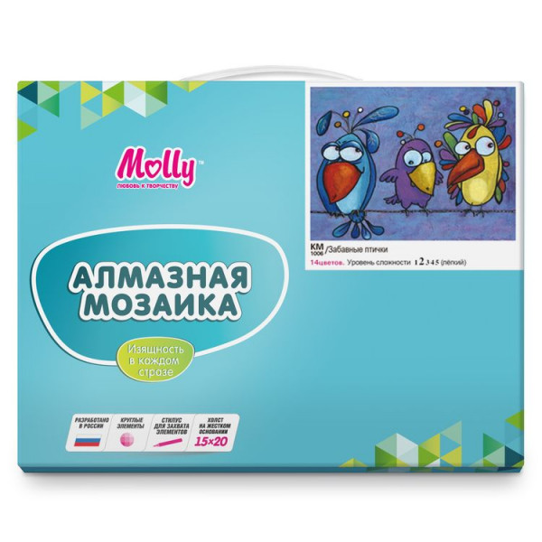 Алмазная картина "Забавные птички" 14цв. 15*20