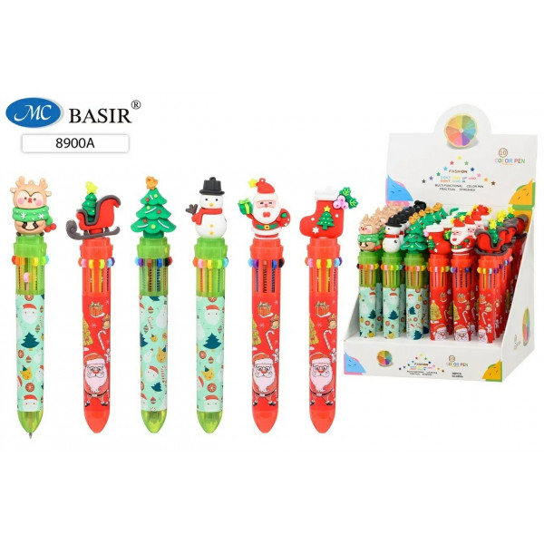 Ручка шарик. авт. 10-ти цв. Новогодние, корпус ассорти/фигурка