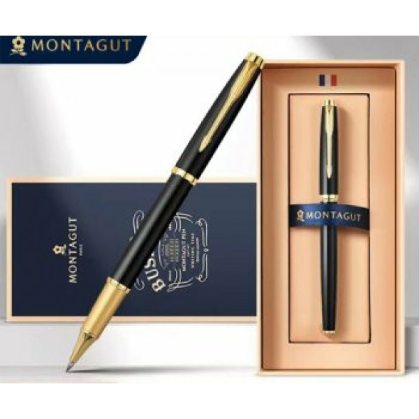 Ручка в футляре Montagut 0,5мм роллер син.мет. корпус, черная матовая
