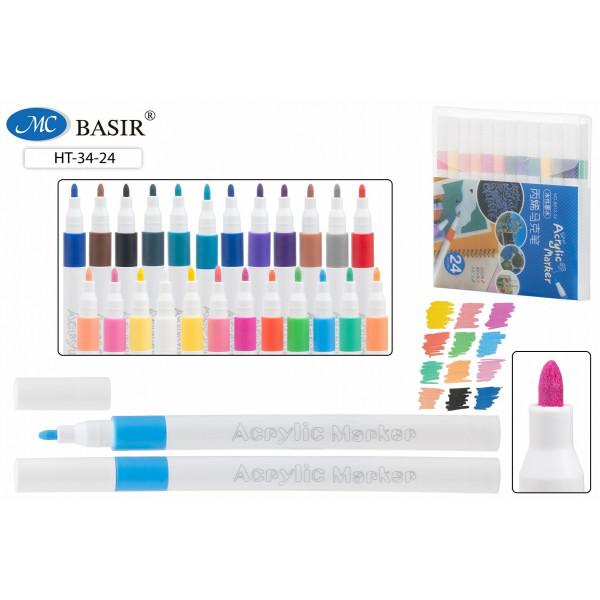 Набор маркеров акриловые 1-2,4мм. 24цв. на водной основе