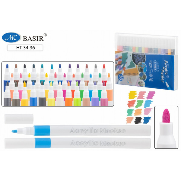 Набор маркеров акриловые 1-2,4мм. 36цв. на водной основе