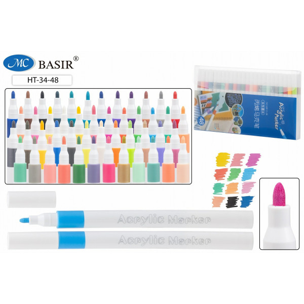Набор маркеров акриловые 1-2,4мм. 48цв. на водной основе