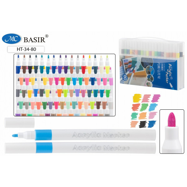 Набор маркеров акриловые 1-2,4мм. 80цв. на водной основе