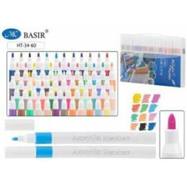 Набор маркеров акриловые 1-2,4мм. 60цв. на водной основе